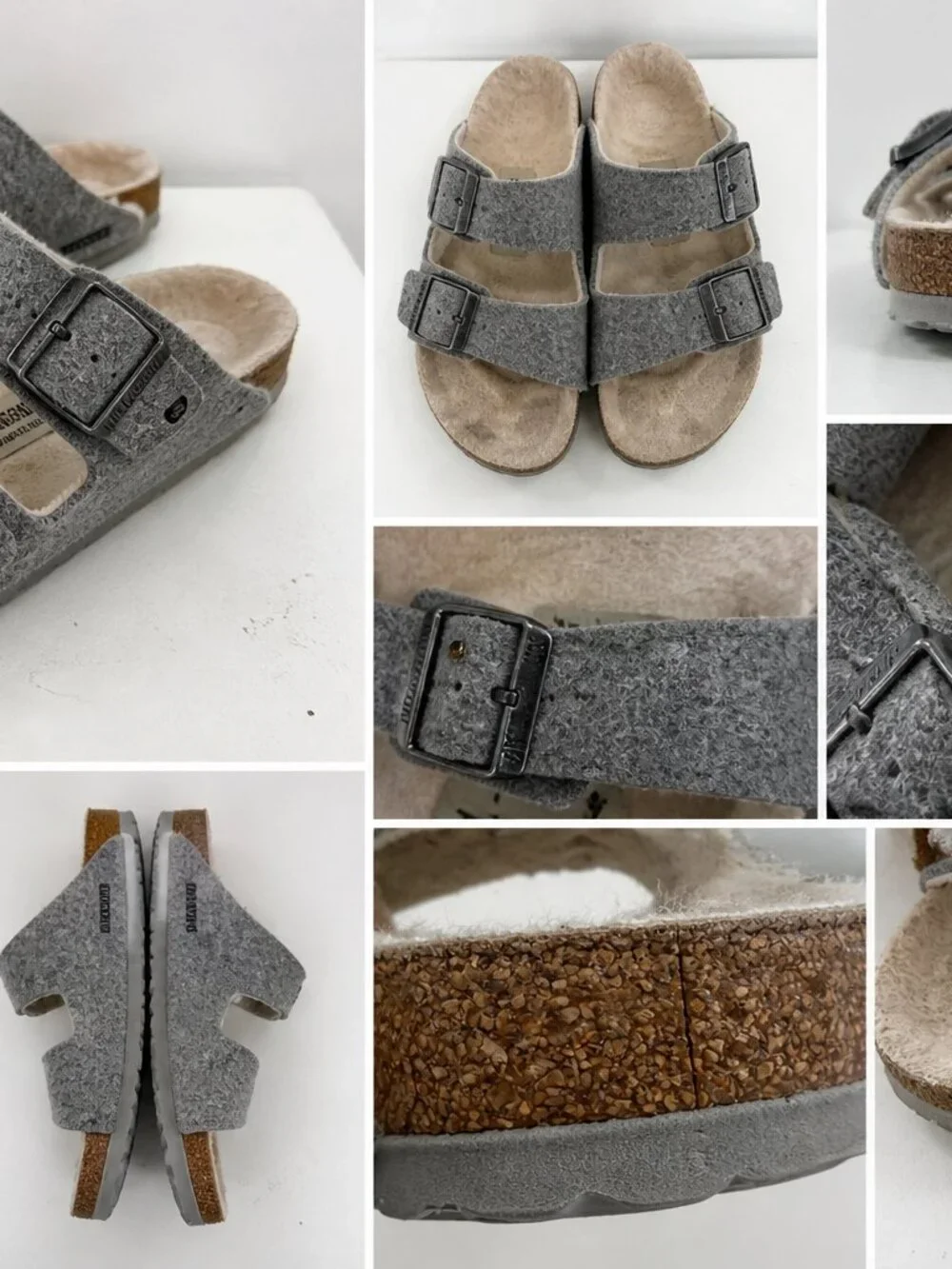 Birkenstock Arizona Sandals‎ Womens 6 Gray Wool Shearling Lined Made In Germany